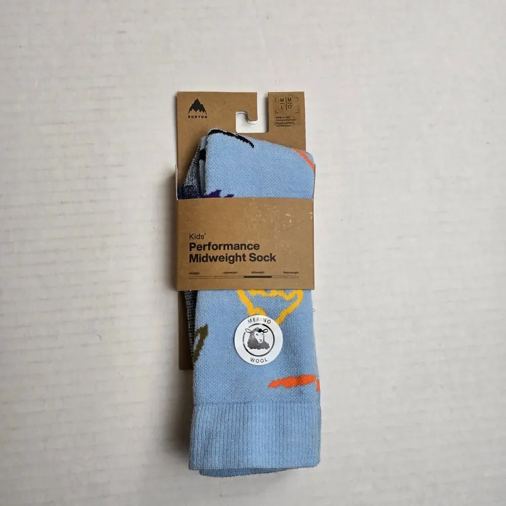 Burton Kids Sz M/L (2-4) Performance Midweight Merino Wool Socks Scribble